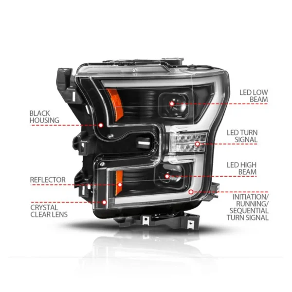 Anzo USA - 111630A FORD F-150 15-17 FULL LED PROJECTOR PLANK STYLE HEADLIGHTS - Afbeelding 2
