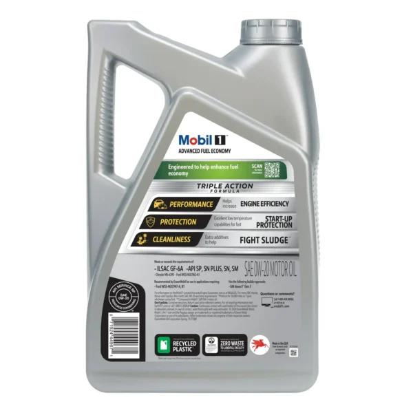 Mobil 1 Advanced Fuel Economy Full Synthetic Motor Oil 0W-20, 5 Quart - Afbeelding 2