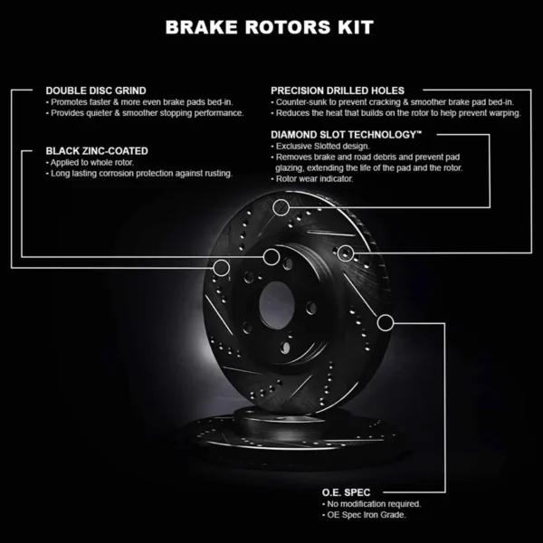 R1 Concepts Front Brake Rotor Kit _Brake Rotors_ Brake Disc _Drilled and Slotted WHPN1-11006 - Afbeelding 2